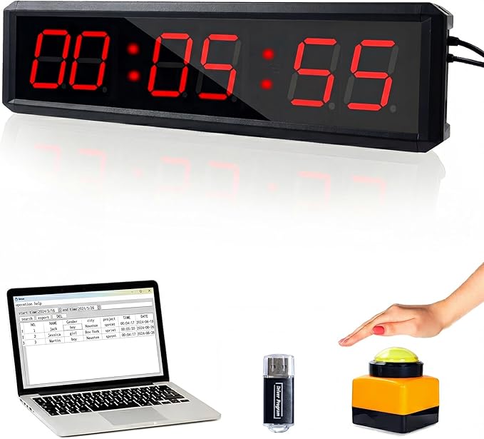 Independent Button Type 1.5-inch Fitness Room Rest Timer, Suitable for Gym Exercise/School/Home Exercise/Boxing Gym/Indoor Rock Climbing (1.8-inch Data PC Transmission Mode)