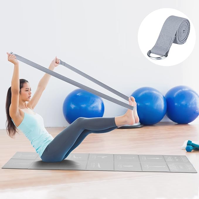 Foldable Yoga Mat for Women, Non Slip Exercise Mat for Home Gym, 5mm Travel Yoga Mats Set With Stretch Strap for Yoga Pilates and Fitness, 68"L x 24"W x 0.2 Inch Thick