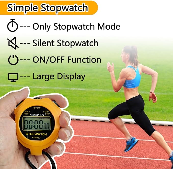 Stopwatch Timer Only Stopwatch Mode, ON/Off Silent Large Display Simple Operation, Without Clock Date Countdown, Digital Stop Watch for Sports Kids Coaches, Orange