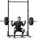 papababe Squat Rack with Pull Up Bar for Home Gym, Adjustable Power Cage with J-Hooks, 800LB Capacity Multi-Functional Bench Press Power Rack for 6FT, 7FT Barbell, Weight Lifting Rack