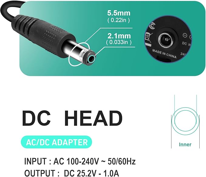 Massage Gun Charger 24V ~ 25.2V 1A Charger for 24V..