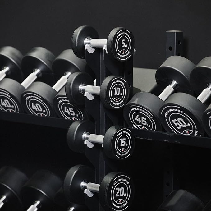 Titan Fitness Elite Series Mass Storage Dumbbell Rack Attachment, Set of Two Racks, Holds 5 Dumbbell Pairs, 250 LB Capacity Per Rack, Heavy-Duty Steel Construction, Add-On Weight Rack