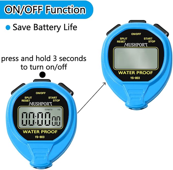 Waterproof Stopwatch Timer Only Stopwatch Mode, ON/Off Silent Large Display Simple Operation, Without Clock Date Countdown, Digital Stop Watch for Sports Coaches, Blue
