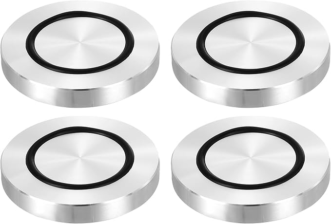 uxcell M8 Thread 60mm / 2.4" Dia 10mm Thick Aluminum Circle Disc Glass Top Adapter 4pcs Round Solid Table Feet Pad Plate Hardware with Anti-Slip Rubber Ring