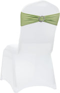 VDS - Sage Green | Spandex Chair Sashes Bows | 100 PCS | Stretch Elastic Banquet Universal Folding Chair Band Tie with Silver Buckle Slider for Wedding Party Conference Celebration Event Decoration