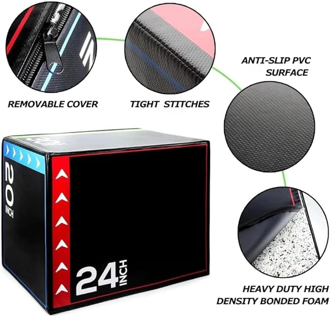 Major Factory Plyo Jumping Exercise Box, 3-in-1 Foam Plyometric Jump Box for Non-Slip & Easy-to-Clean PVC Leather Cover For HIIT, MMA, Crossfit, Exercise, Fitness Training