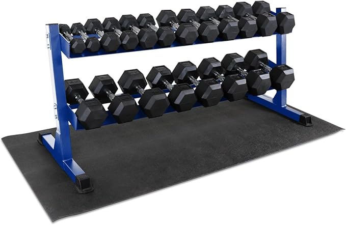 WF Athletic Supply Rubber Coated Hex Dumbbell Set, Multiple Choices Available - Dumbbells with Rack Stand and Mat, or Dumbbells Only (200/550/1200/2100/3000 LB)