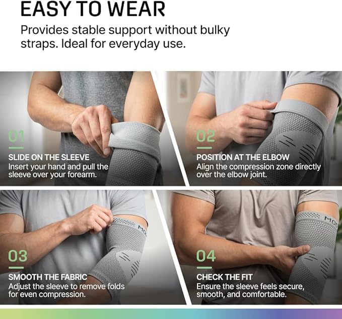 Modvel 2 Pack Elbow Brace - Golfer's Elbow Compression Sleeve Support for Joint Pain Relief, Recovery, Tendonitis Braces, Tennis Elbows Brace For Men & Women, Workout & Weightlifting Arm Wrap, Gray