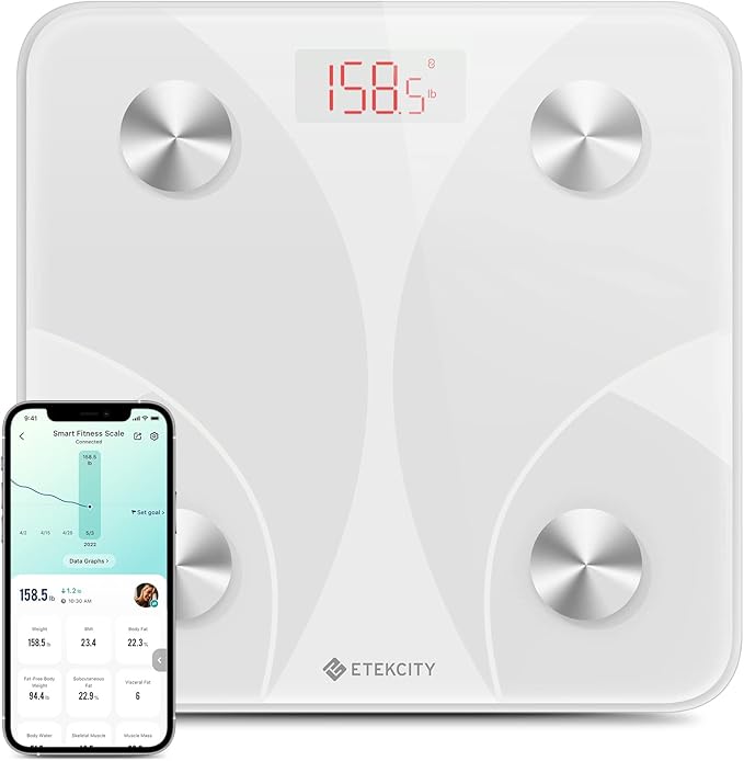 Etekcity Scale for Body Weight, Smart Digital Bathroom Weighing Scales with Body Fat and Water Weight for People, Bluetooth BMI Electronic Body Analyzer Machine, 400lb