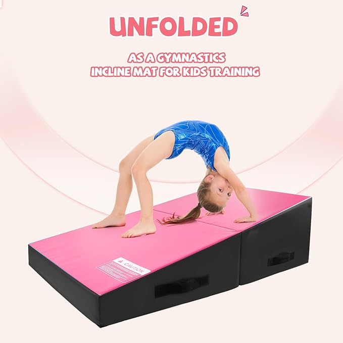 Kangaroo Hoppers Incline Gymnastics Mat, 56"x28"x15" Folding Wedge for Kids Tumbling, Skill Training, Multiple Colors Cheese Mat for Gymnastics, Home Gym Exercise