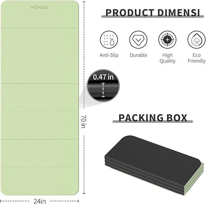 7-Fold Yoga Mat 70"x24" - 1/2 Inch Thick Folding Exercise Mat, Compact Non-Slip TPE Mat for Travel, Storage, Yoga & Home Gym, Lightweight & Portable