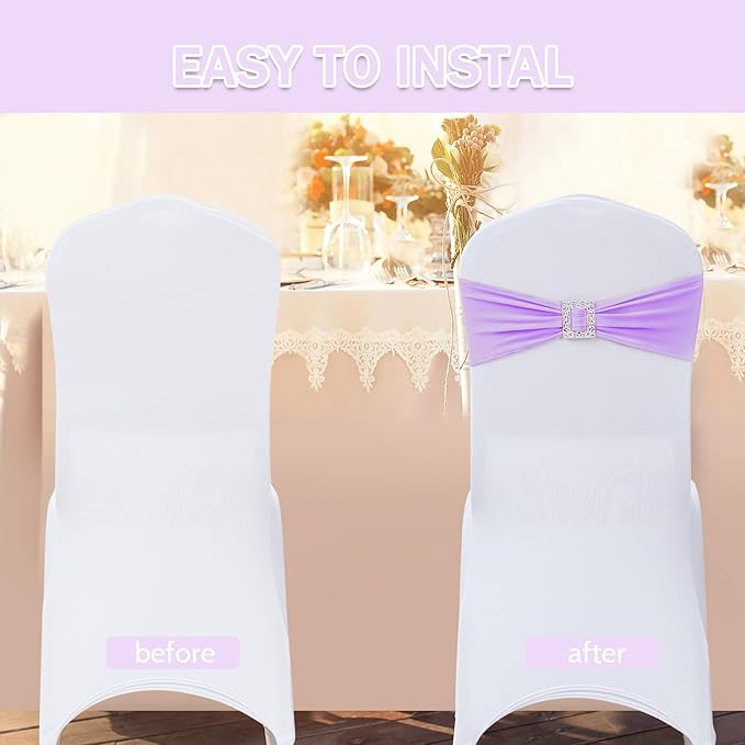 Joccun 30 PCS Spandex Chair Sashes Bows Stretch Chair Cover Band with Buckle Slider Universal Elastic Chair Ties for Wedding Banquet Party Event Decoration (Lavender)