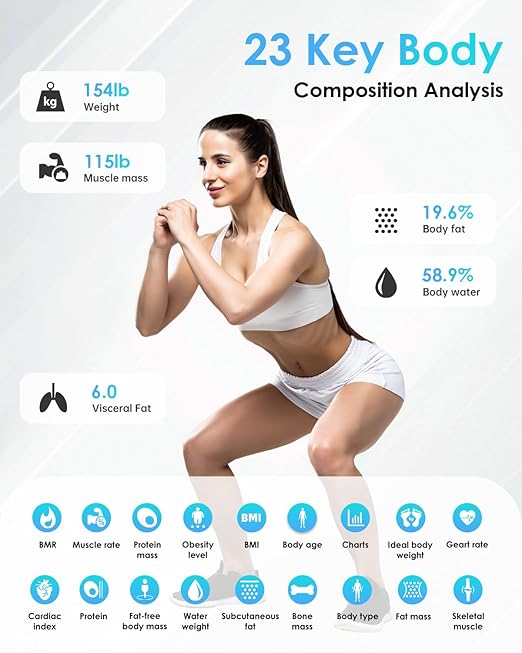 CLORIS Smart Scale for Body Weight Fat, Digital Bathroom Weighing Machine for Accurate BMI Muscle Mass Composition Health Analyzer with App Bluetooth