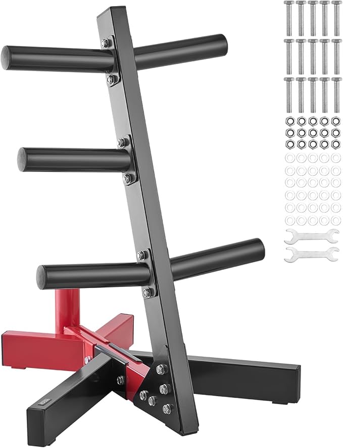 VEVOR Weight Plate Rack, L Frame Weight Plate Tree for 2-Inch Weight Plates, Standard Weight Plate Tree, 500 lbs Load Capacity Weight Storage Holder, Home Gym Barbell Rack Storage Stand, Black & Red