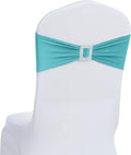 Joccun 120 PCS Spandex Chair Sashes Bows Stretch Chair Cover Band with Buckle Slider Universal Elastic Chair Ties for Wedding Banquet Party Event Decoration (Turquoise)