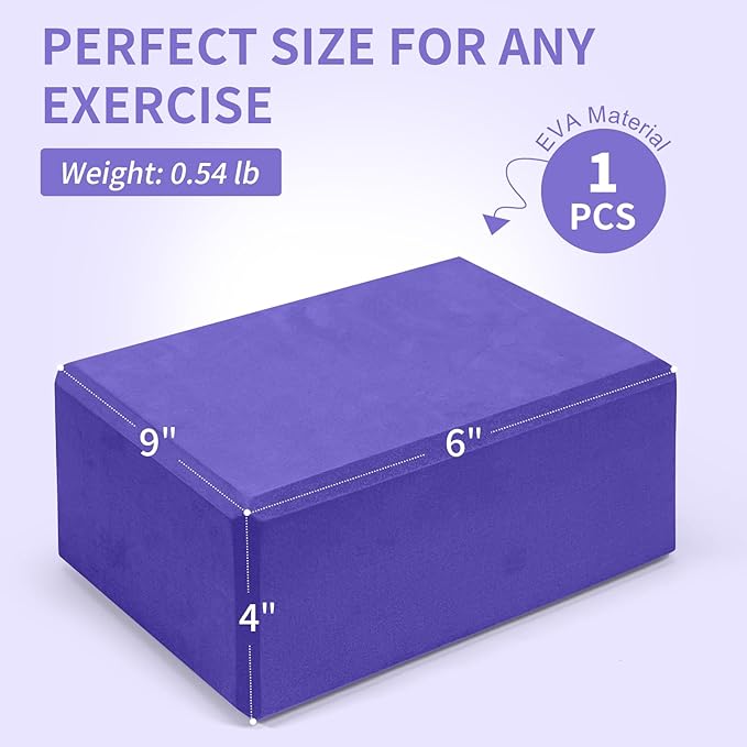 1 Pack Large Yoga Block 9x6x4 Inches, Sturdy Yoga Foam Blocks, High Density & Non Slip Surface for Yoga, Pilates & Stretching, Fitness Accessories for Stability & Balance
