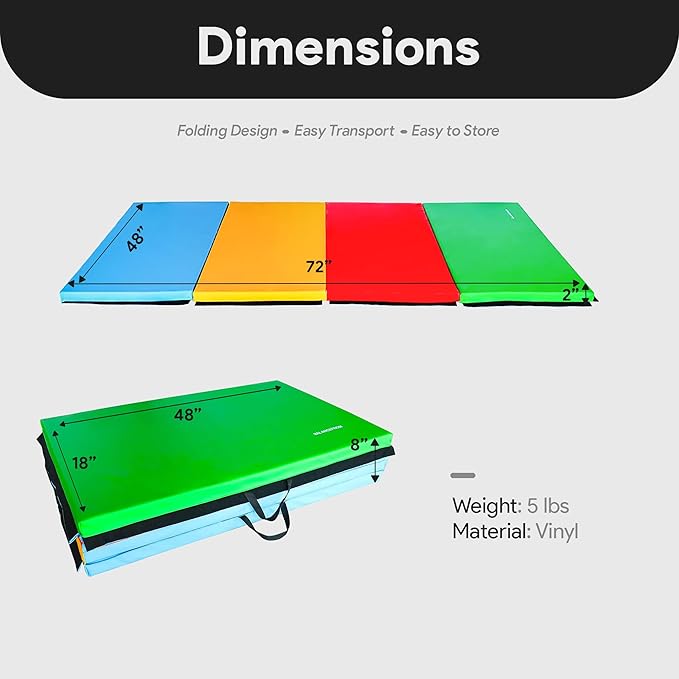 BalanceFrom 6x4 Feet 4-Panel Folding Gymnastics Mat – 2-Inch Thick Pad with Vinyl Surface and Carrying Handles for Tumbling, Yoga, Pilates, Home Workouts, and Martial Arts