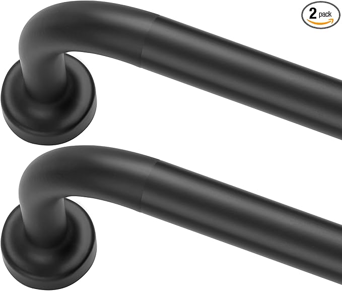 Black Curtain Rods 2 Pack,1 Inch Disc Curtain Rods for Windows 48 to 88",Blackout Wrap Around Curtain Rod with Aluminum Finials and Brackets,No Screw Disassembly Adjustable Curved Curtain Rod