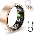 FKGZJF Smart Rings for Women Men, Fitness Ring with Heart Rate, Blood Oxygen, HRV, Stress, Sleep Tracker, Step Tracker, No Subscription Fee, lP68 Waterproof Smart Ring for iPhone & Android (Gold 11#)
