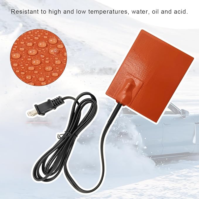 DXNQ Car Engine Heater Pad, 4"×5" Silicone Car Heating Pad with 68" Long Power Cord, 120V 150W Self-Adhesive Oil Pan Heater Pad for Metal Surface, Car Engine Heater Accessories