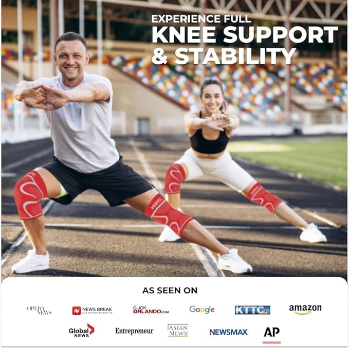 Modvel Knee Braces for Women & Men – 2 Pack Knee Support Set, Knee Compression Sleeve, Support for Meniscus Tear, ACL & Arthritis Relief, Orange L