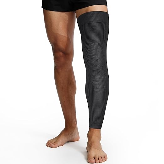 Leg Compression Sleeve - Full Length Knee Sleeve Covers Thigh, Knee and Calf, Stays in Place for Sports, Soft and Elastic for Comfort, Large
