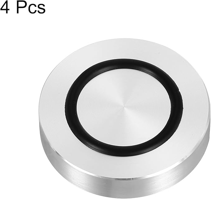 uxcell M8 Thread 45mm / 1.8" Dia 10mm Thick Aluminum Circle Disc Glass Top Adapter 4pcs Round Solid Table Feet Pad Plate Hardware with Anti-Slip Rubber Ring