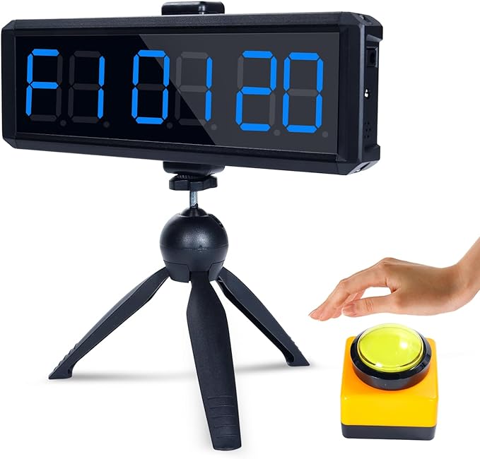 Large Stopwatch with Start/Stop Button、LED Digital Timer with Stand、360° Press Button、Stopwatch for Obstacle Course、Fitness Clock for Home Gym、Interval Timer for Exercise (1.5 Blue)