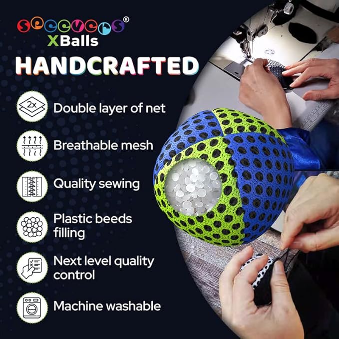 speevers Juggling Balls for Beginners and Professionals Set of 3, 14 Colors Available, 2 Layers of Net and Carry Case, Xballs Juggling Balls (Blue - Yellow, 3.2 oz)