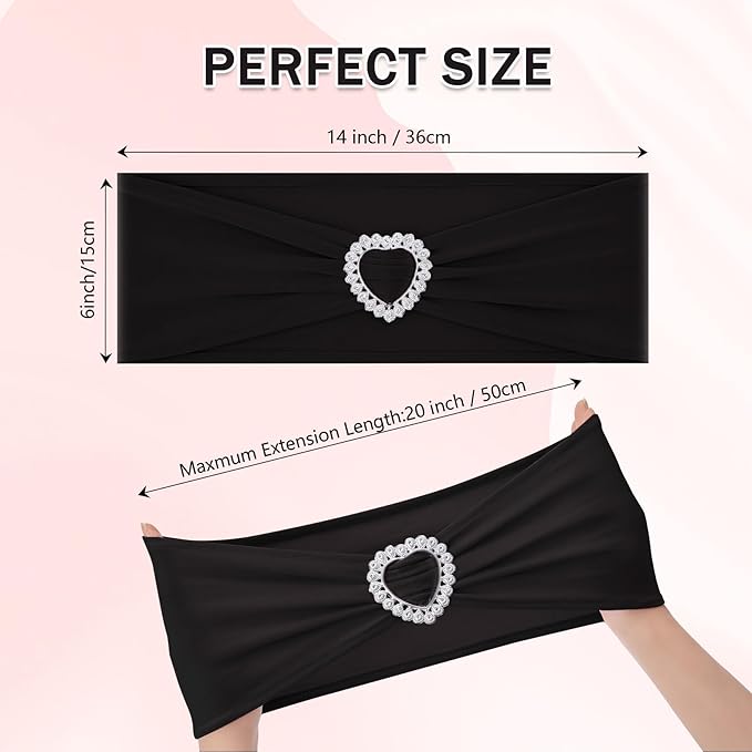 Howhic Pack of 60 Spandex Chair Sashes Bows Stretch Chair Cover Band with Buckle Slider Universal Elastic Chair Ties for Wedding Banquet Party Event Decoration (Black)