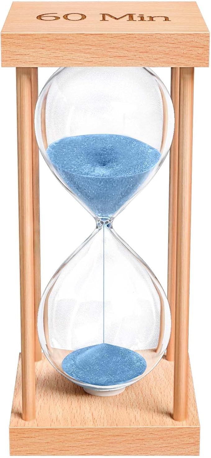 60 Minute Sand Timer, 60 Min Wood Small Hourglass Timer, Blue Sand Clock, One Hour Wooden Hour Glass for Classroom, Sandglass, Reloj De Arena Decorativo, Home, Office, Game, Gift