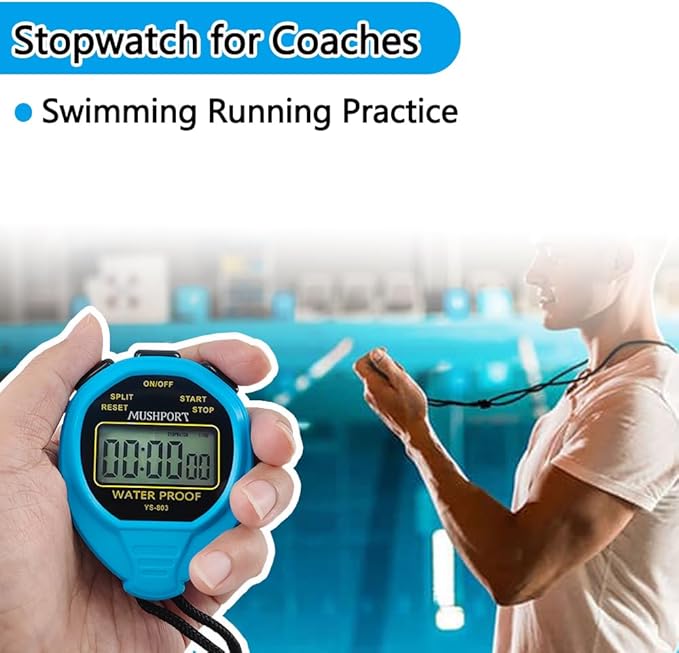 Waterproof Stopwatch Timer Only Stopwatch Mode, ON/Off Silent Large Display Simple Operation, Without Clock Date Countdown, Digital Stop Watch for Sports Coaches, Blue