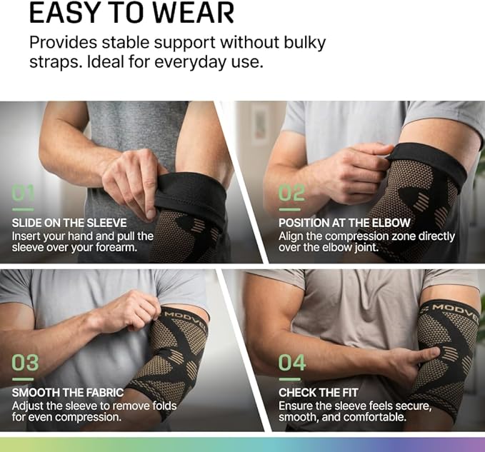 Modvel 2 Pack Elbow Brace - Golfer's Elbow Compression Sleeve Support for Joint Pain Relief, Recovery, Tendonitis Braces, Tennis Elbows Brace For Men & Women, Workout & Weightlifting Arm Wrap