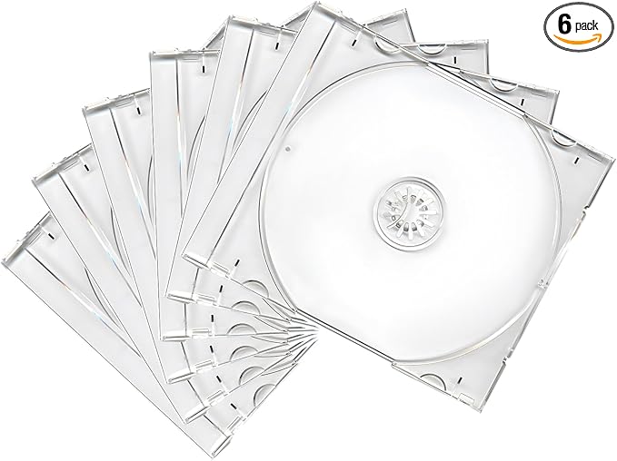 6 PCS Standard Single Clear CD Jewel Case, 10 mm CD Storage Case Disc Collection Organizer with Assembled Tray, Single Disc Protective Covers Plastic Replacement Box (Transparent)