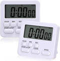 Leumoi 2 Pcs Digital Kitchen Timer 24 Hour Clock and Alarm Function Timer On/Off Switch Minute Second Count up Countdown Loud Alarm for Exercise Cook Baking(White)