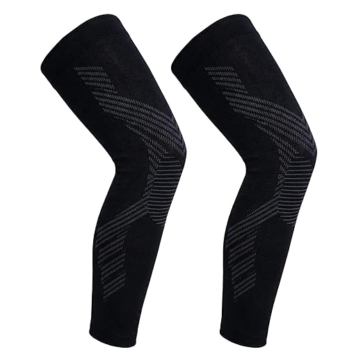 NuCamper Full Leg Compression Sleeves for Men and Women,2 Pack Legs Sleeves Long Knee Brace Support for Running, Basketball, Cycling, Workout, Sports - Black,M
