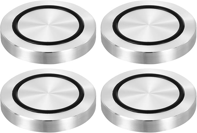 uxcell M8 Thread 55mm / 2.2" Dia 8mm Thick Aluminum Circle Disc Glass Top Adapter 4pcs Round Solid Table Feet Pad Plate Hardware with Anti-Slip Rubber Ring
