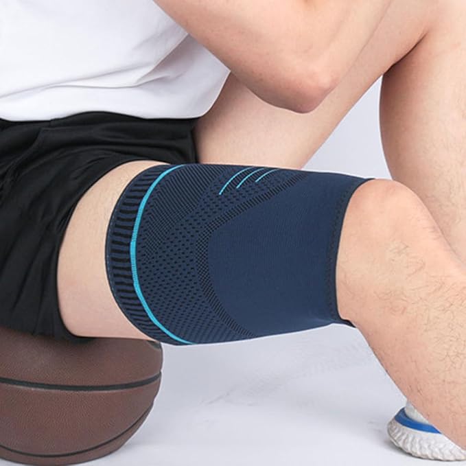 SOLUSTRE 2pcs Sports Compression Leg Sleeves Thigh Band Navy Blue M Breathable Knit Fabric Outdoor Running Leg Support for Men Cycling and Fitness