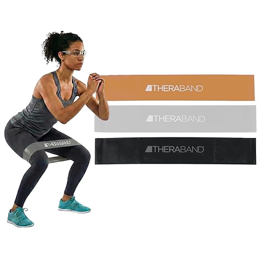 THERABAND Resistance Band Loop Set, 18" Workout Bands for Strength Training, Stretching & Physical Therapy, Set of 3 Color-Coded Exercise Bands with Varying Resistance Levels, Portable & Durable