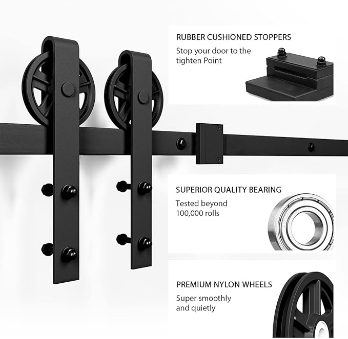 SMARTSTANDARD 13 Feet Heavy Duty Sliding Barn Hardware Kit, 4FT - 18FT, Black, Smoothly and Quietly, Simple and Easy to Install, Fit 78" Wide Door Panel (Industrial Bigwheel Hangers)