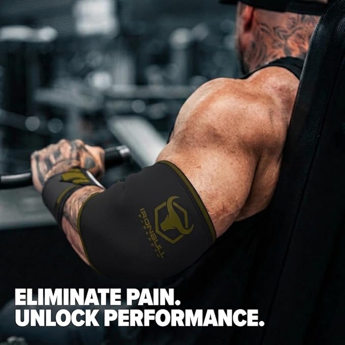Elbow Sleeves 5mm (1 Pair) - High Performance Elbow Sleeve Support for Weightlifting, Weight Training & Powerlifting - Best Compression Straps - for Men and Women (Small, Black/Green)
