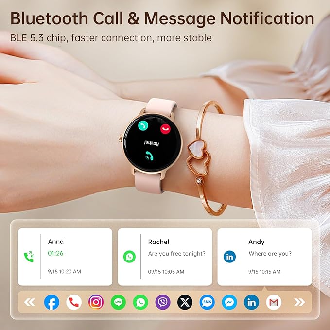 Smart Watch for Women, 1.27" AMOLED Screen Smartwatch with Answer/Make Call for iPhone/Android/Samsung, Fitness Tracker with 120+ Sport Modes, Heart Rate/Sleep/Health Monitor, IP68 Waterproof, 2 Bands