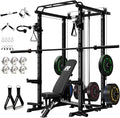 RitFit Multi-Function Garage & Home Gym Package Includes 1200LBS Power Cage PPC03/P3 with Cable Crossover System, Weight Bench, Olympic Barbell Weight Set, Full Body Workout