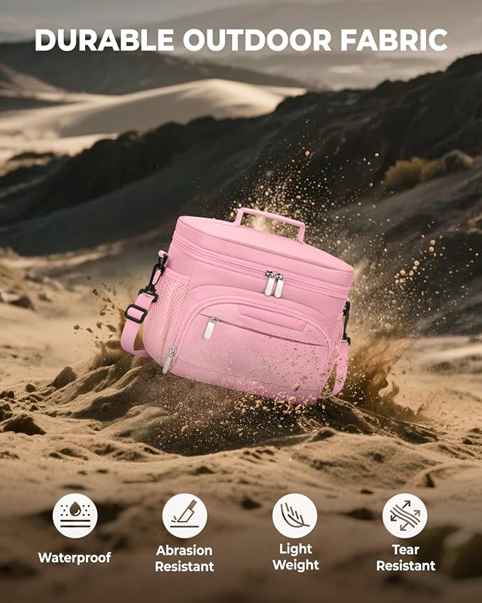 Lunch Boxs for Women/men Insulated Lunch bag,Leakproof Lunchbox with Adjustable Shoulder Strap for Adults,Soft Cooler Tote Bag for Office Fitness Picnic Beach Travel - Pink 12-Can(8L)