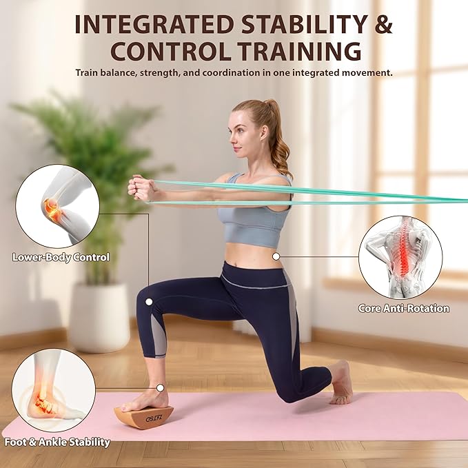 Half Moon Cork Balance Board Kit, Reversible Wobble Board Balance Trainer for Adults with 2 Blocks, 5 lb Resistance Band, Carry Bag and 4-Week Training Guide for Home Travel Office