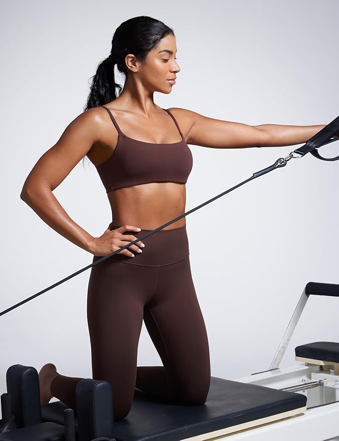 CRZ YOGA Butterbreeze Scoop Neck Sports Bras for Women - Spaghetti Straps Wireless Workout Padded Gym Cami Top
