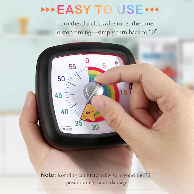 Secura 60-Minute Visual Timer, Silent Study Timer for Kids and Adults, Time Clocks, Time Management Countdown Timer for Teaching (Black & Star)