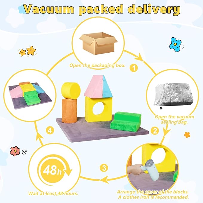 7-Piece Foam Climbing Blocks for Toddlers, Toddler Climbing Toys Indoor, Climb and Crawl Soft Foam Play Set with 47x47, 1.5" Thick Baby Play Mat for Floor, Removable & Machine-Washable Cover