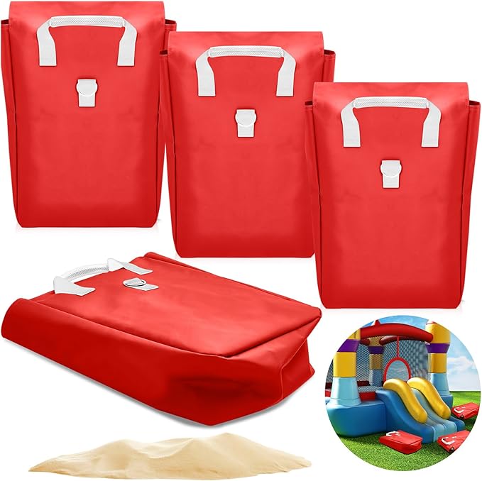 Simgoing 4 Pcs Vinyl Sand Bags for Bounce House, Bounce House Accessories Sandbag for Support & Anchor Inflatables Tents Water Slides Canopies Commercial, Holds up to 50 Lbs (Red)