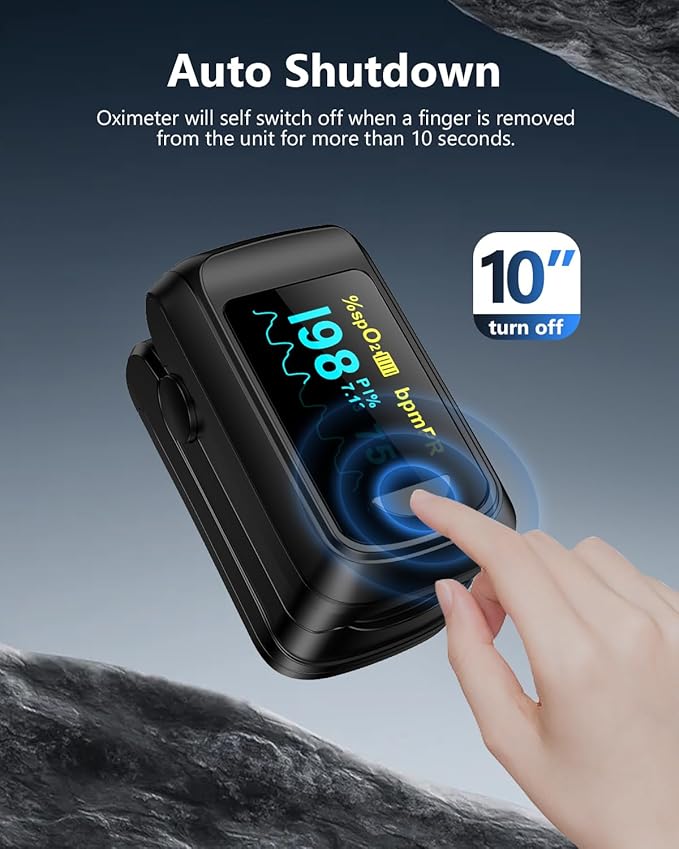 Healthtree JKS50B Fingertip Pulse Oximeter Blood Oxygen Saturation Monitor Pulse Ox, Heart Rate monitor and Fast Spo2 Reading Oxygen Meter with OLED Screen Included Lanyard and 2 X AAA Batteries